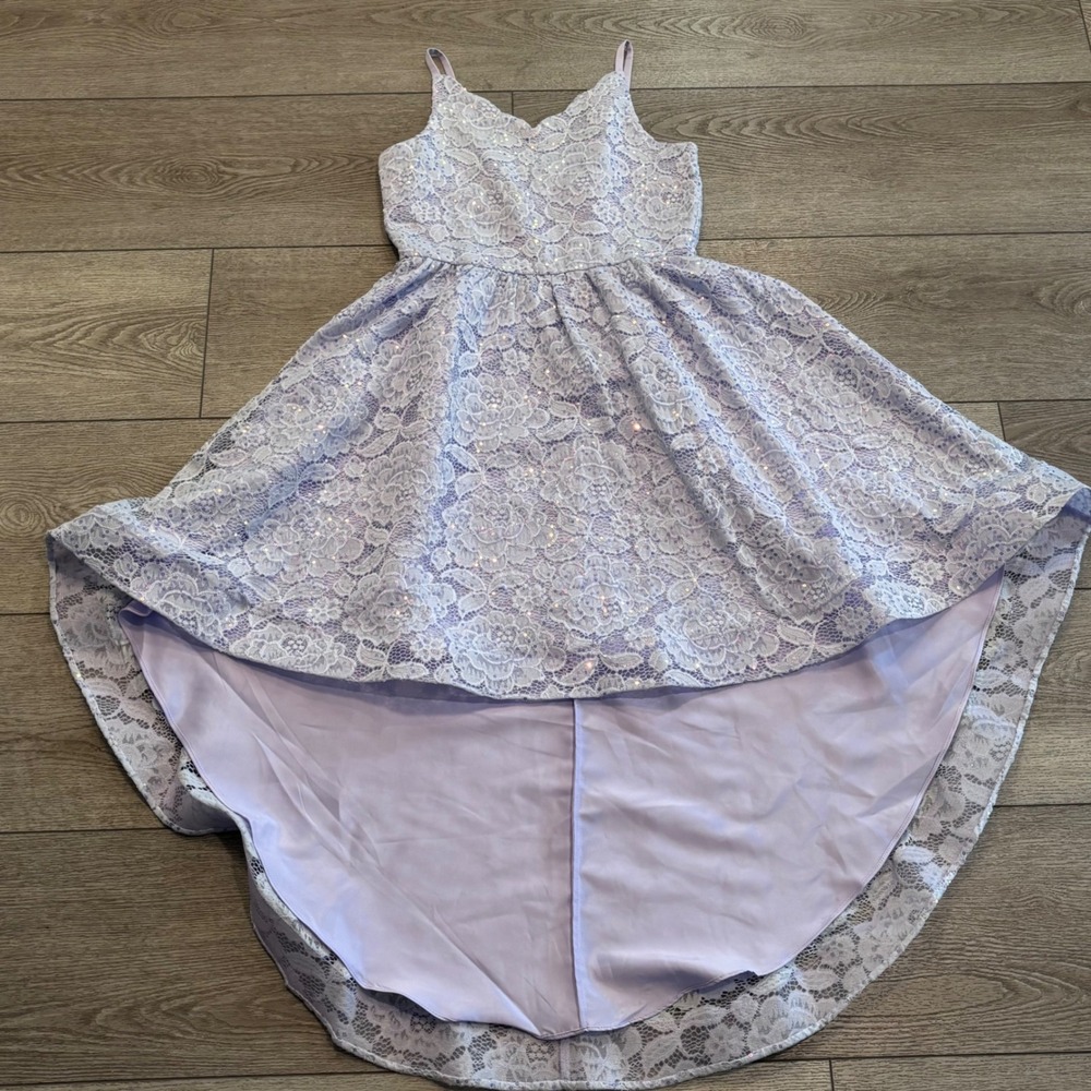 Rare Editions Lace High Low Dress Girls 14 Lavender‎ Sequin Formal E418624